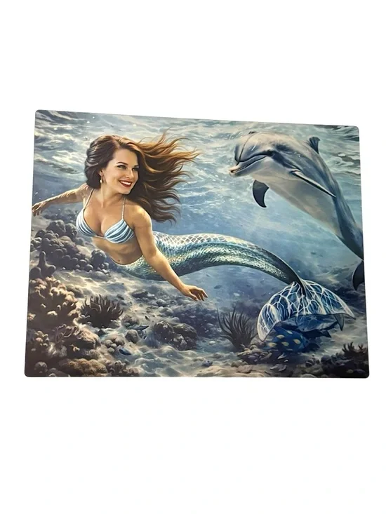 Mermaid & Dolphin Ocean Art printed on METAL PANEL 14”L x 11”H - Picture 5 of 5